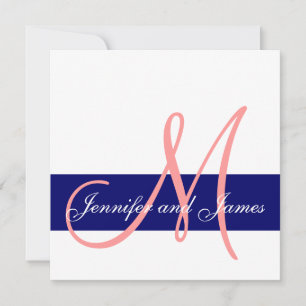Einladung für Hochzeiten Monogram Koral Pink Navy