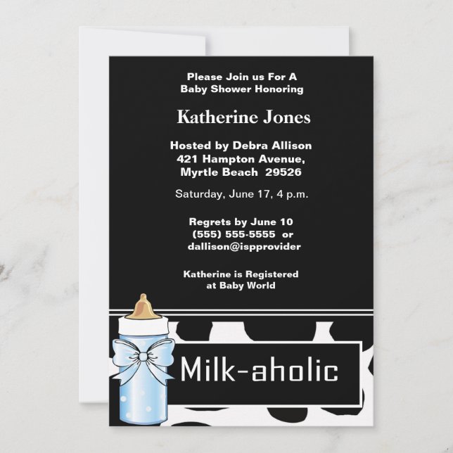 Einladung für Milkaholic Baby Boy Shower (Vorderseite)