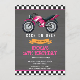 Einladung für Motormädchen rosa Geburtstag