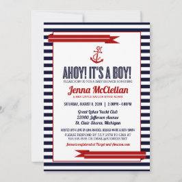 Einladung für Nautical Stripe & Anchor Babydusche