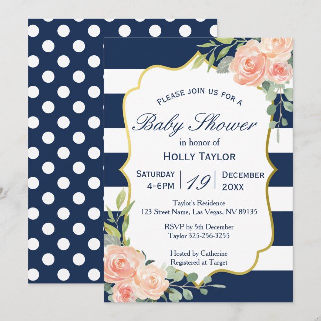 Einladung für Navy- und Gold-Baby-Dusche (Vorne/Hinten)