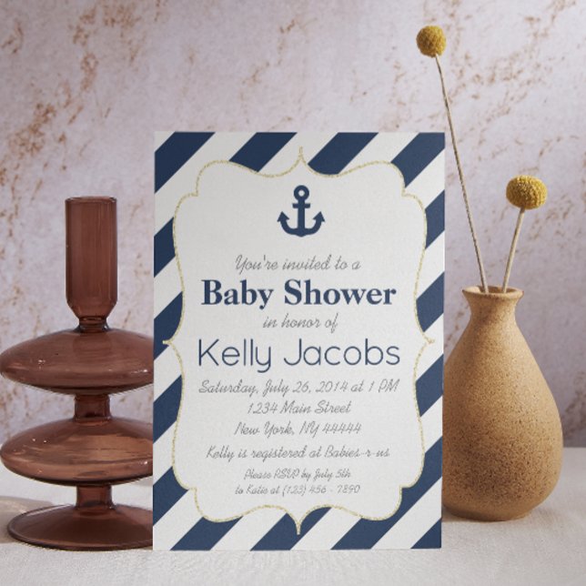 Einladung für Navy und Gold Nautical Baby Shower (Von Creator hochgeladen)