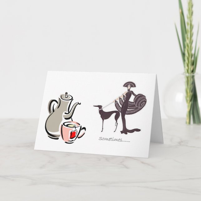 Einladung für Tee - Windhund und Extravagante Lady (Vorderseite)