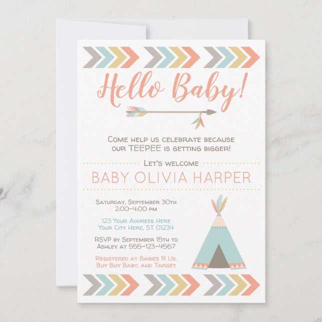 Einladung für Tribal Baby Shower | Teepee Sprinkle (Vorderseite)