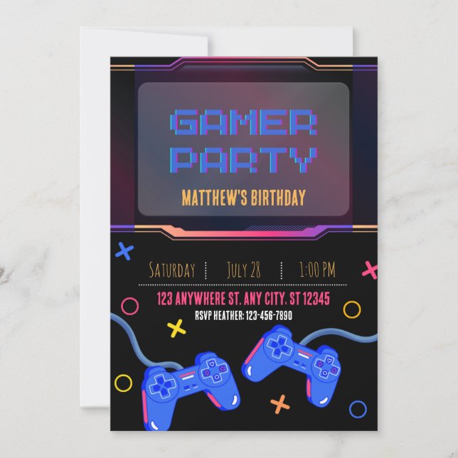 Einladung - Gamer-Party - Benennungszeitalter anpa (Vorderseite)