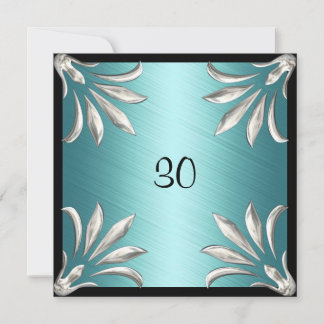 Einladung Geburtstag Schwarz Aquamarin mit Silver