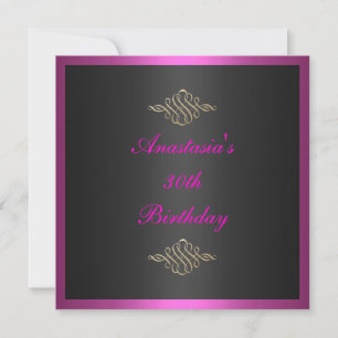 Einladung Geburtstag Schwarz Pink & Goldrand