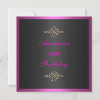 Einladung Geburtstag Schwarz Pink & Goldrand