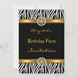 Einladung Geburtstagsfeier Tier Zebra Gold Schmuck