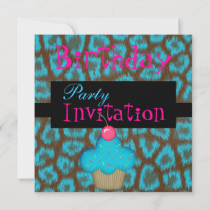 Einladung Geburtstagsmädchen Cupcake Blau