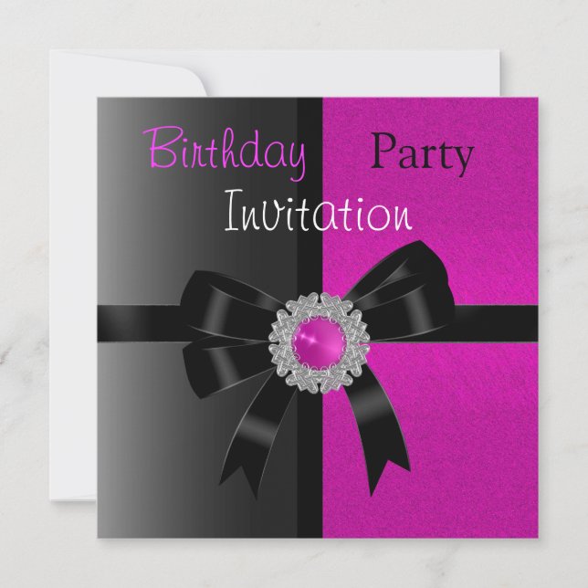 Einladung Geburtstagsparty Black Bright Pink Jewel (Vorderseite)