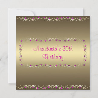 Einladung Geburtstagsparty Gold Pink Jewel