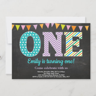 Einladung Girl Chalkboard zum 1. Geburtstag