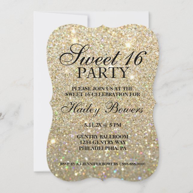 Einladung - Gold Glitzer Fab Sweet 16  (Vorderseite)