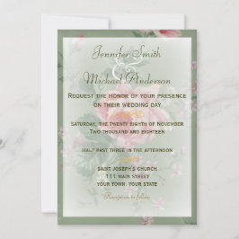Einladung Green & Pink Rose Einfache Hochzeit