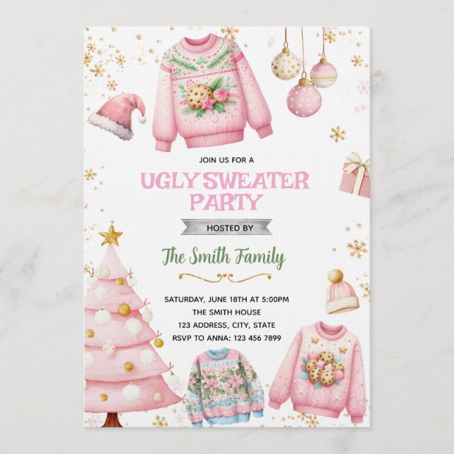 Einladung hässlicher rosa Sweater (Vorderseite)