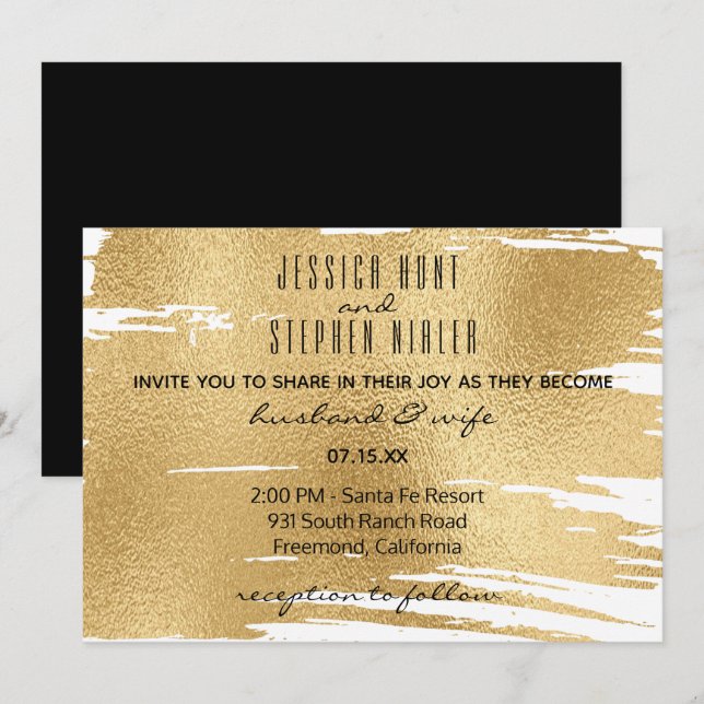 Einladung Hochzeit Elegant in Schwarz und Gold (Vorne/Hinten)