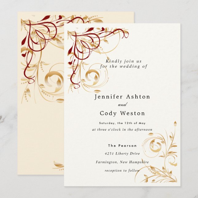 Einladung Hochzeit Elegante Goldene Swirl Farbwahl (Vorne/Hinten)