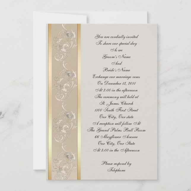 Einladung Hochzeit elegante Prägung Look Leinwand, (Vorderseite)