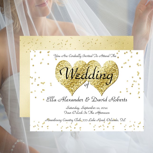 Einladung Hochzeit Gold Confetti Gold Herzen (Wedding Invitation Gold Confetti Gold Hearts)