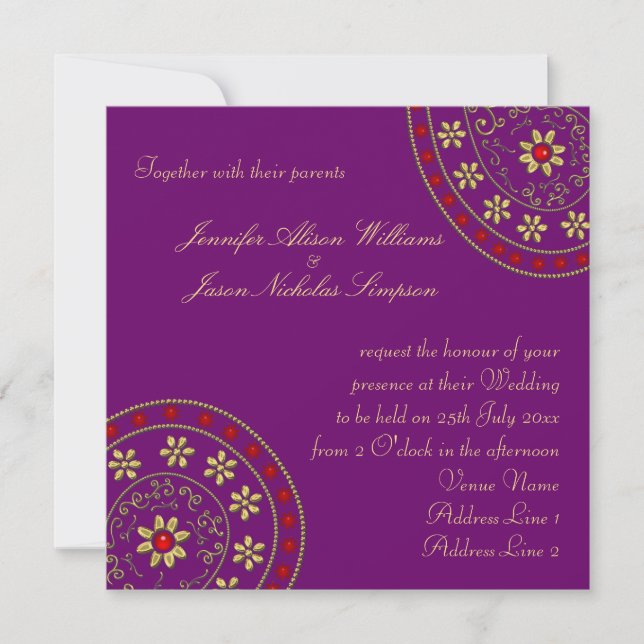 Einladung Hochzeit Gold & Jewels Indianer Inspirie (Vorderseite)
