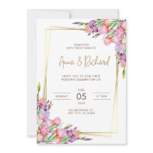Einladung Hochzeit Goldene Rahmen Rosa Blume