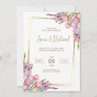 Einladung Hochzeit Goldene Rahmen Rosa Blume