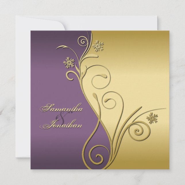 Einladung Hochzeit Klasse Lila Gold Floral (Vorderseite)