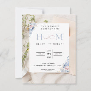 Einladung Hochzeit, klassisch mit blauen Blumen
