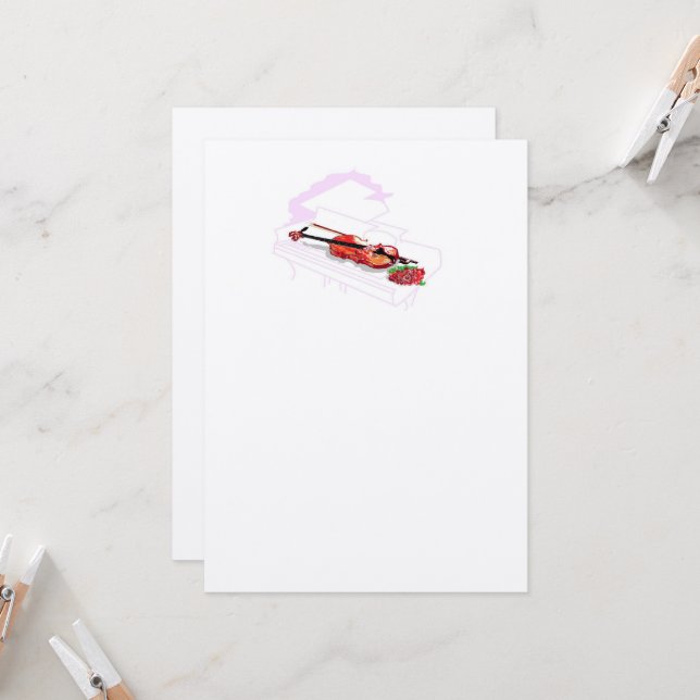 Einladung Hochzeit : KlavierVioline mit Rose (Vorderseite/Rückseite Beispiel)