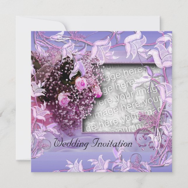 Einladung Hochzeit Lila Foto Blumenrahmen (Vorderseite)