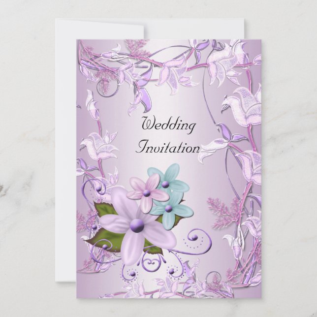 Einladung Hochzeit Lila Mauve Floral (Vorderseite)