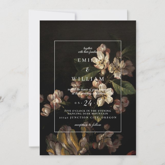 Einladung Hochzeit Romantische Moody Dark Floral (Vorderseite)