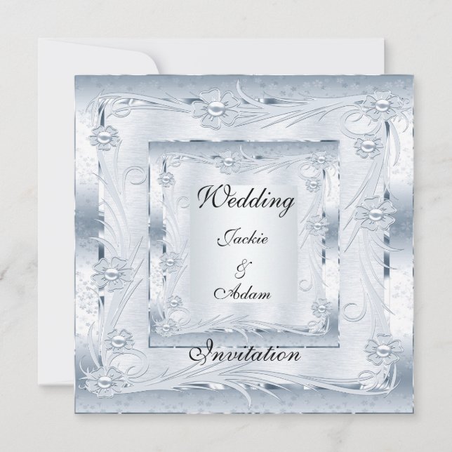 Einladung Hochzeit Verlobung Silver Blue Art Deco (Vorderseite)
