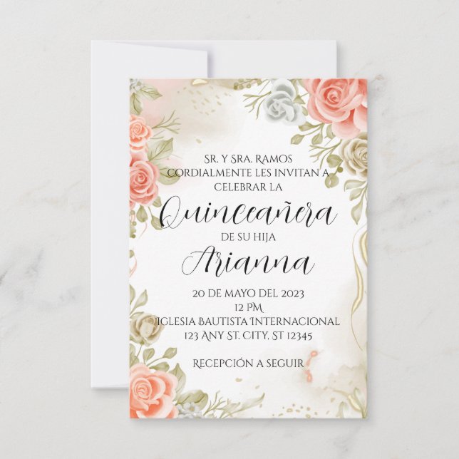 Einladung/Hochzeit von Soft Pink Floral Quinceñera Einladung (Vorderseite)