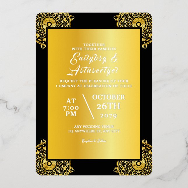 Einladung Hochzeitskarte Luxus Gold Foil Design (Vorderseite)