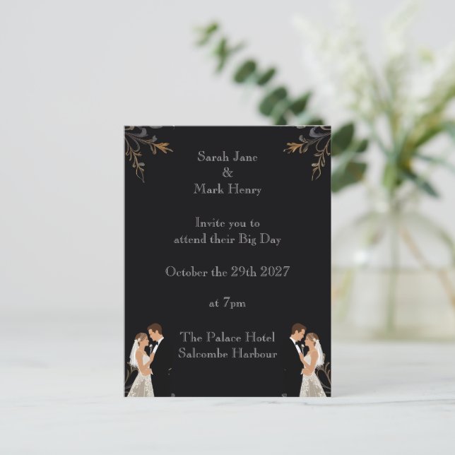 Einladung Hochzeitslayout kann personalisiert werd Postkarte (Stehend Vorderseite)