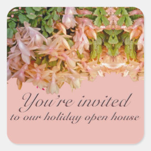Einladung Holiday Open House Weihnachtskaktus Quadratischer Aufkleber