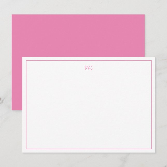 Einladung in Mit Monogramm Rosa und Weiß (Vorne/Hinten)