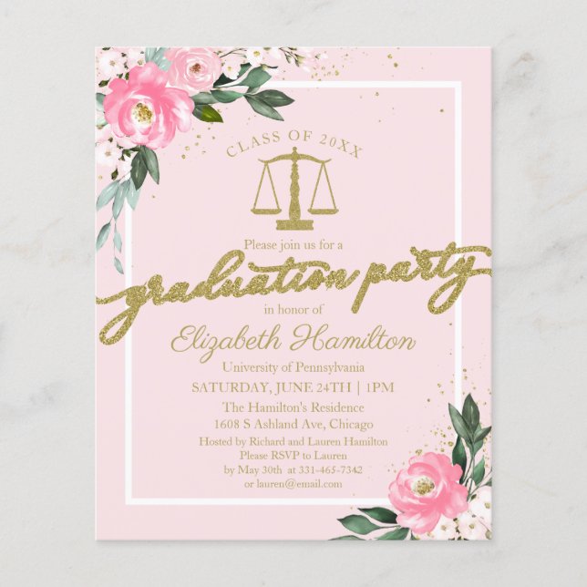 Einladung Juristische Schule Graduation Party Pink (Vorderseite)