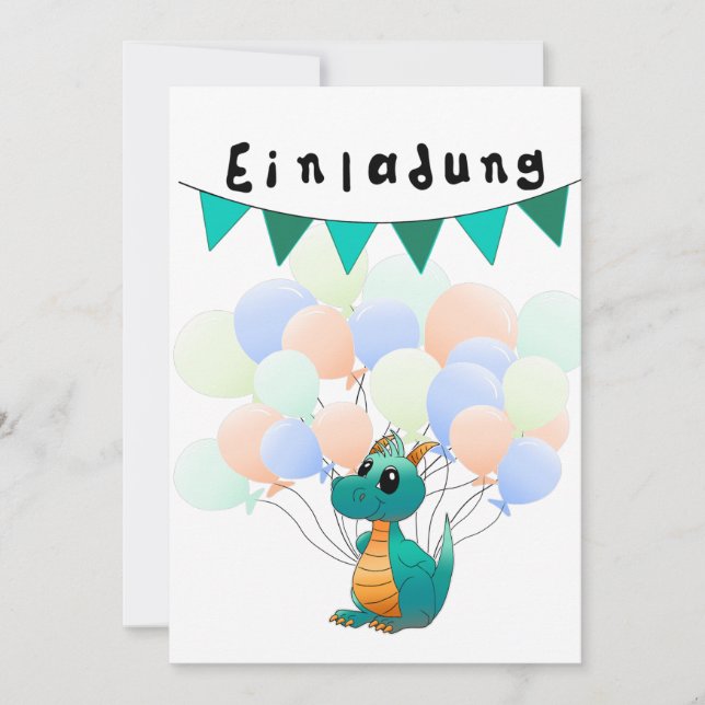 Einladung Kindergeburtstag Drache (Vorderseite)