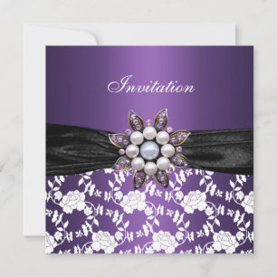 Einladung Lila Weiß Juwel Floral Elegant Klassisch