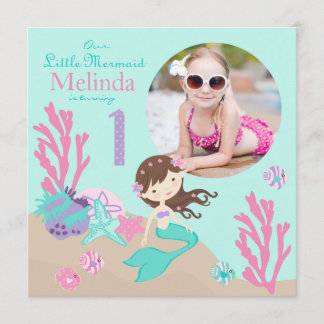 Einladung lt-Brunette Mermaid First Birthday