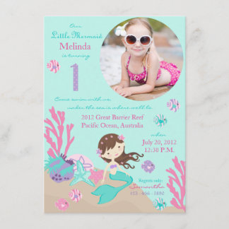 Einladung lt-Brunette Mermaid First Birthday