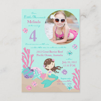 Einladung lt-Brunette Mermaid Fourth Birthday
