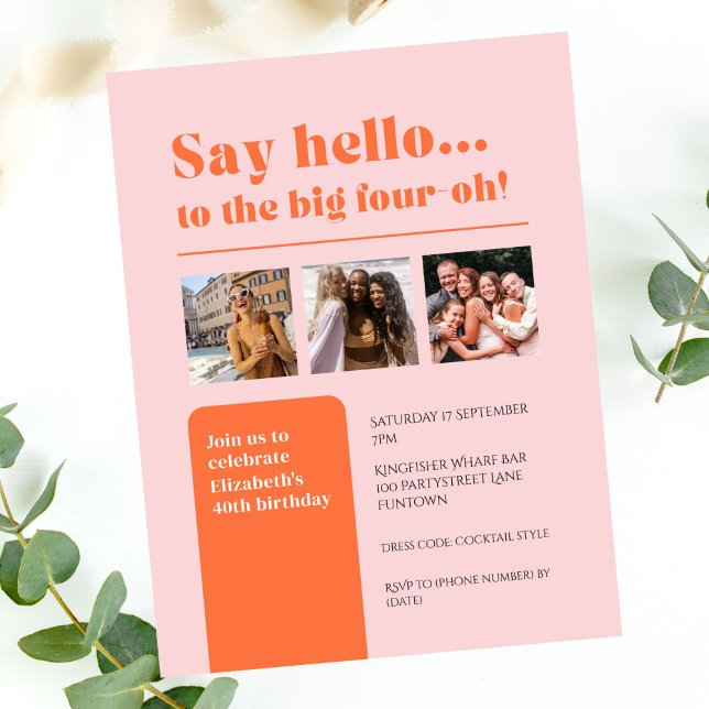 Einladung mit 3 Fotos, 40. Geburtstagsretro (Von Creator hochgeladen)