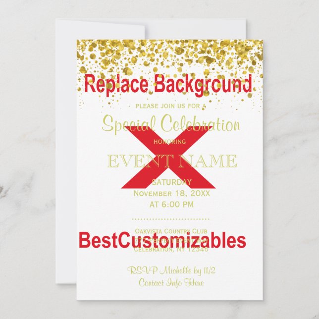 Einladung mit Gold Confetti Hochzeitsvorlage (Vorderseite)