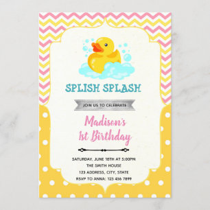 Einladung mit rosa und gelber Gummiente