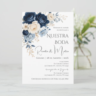 Einladung Navy Blau Spanische Hochzeitseinladung