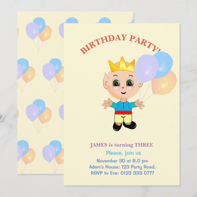 Einladung niedlicher Junge zum Geburtstag (Vorne/Hinten)